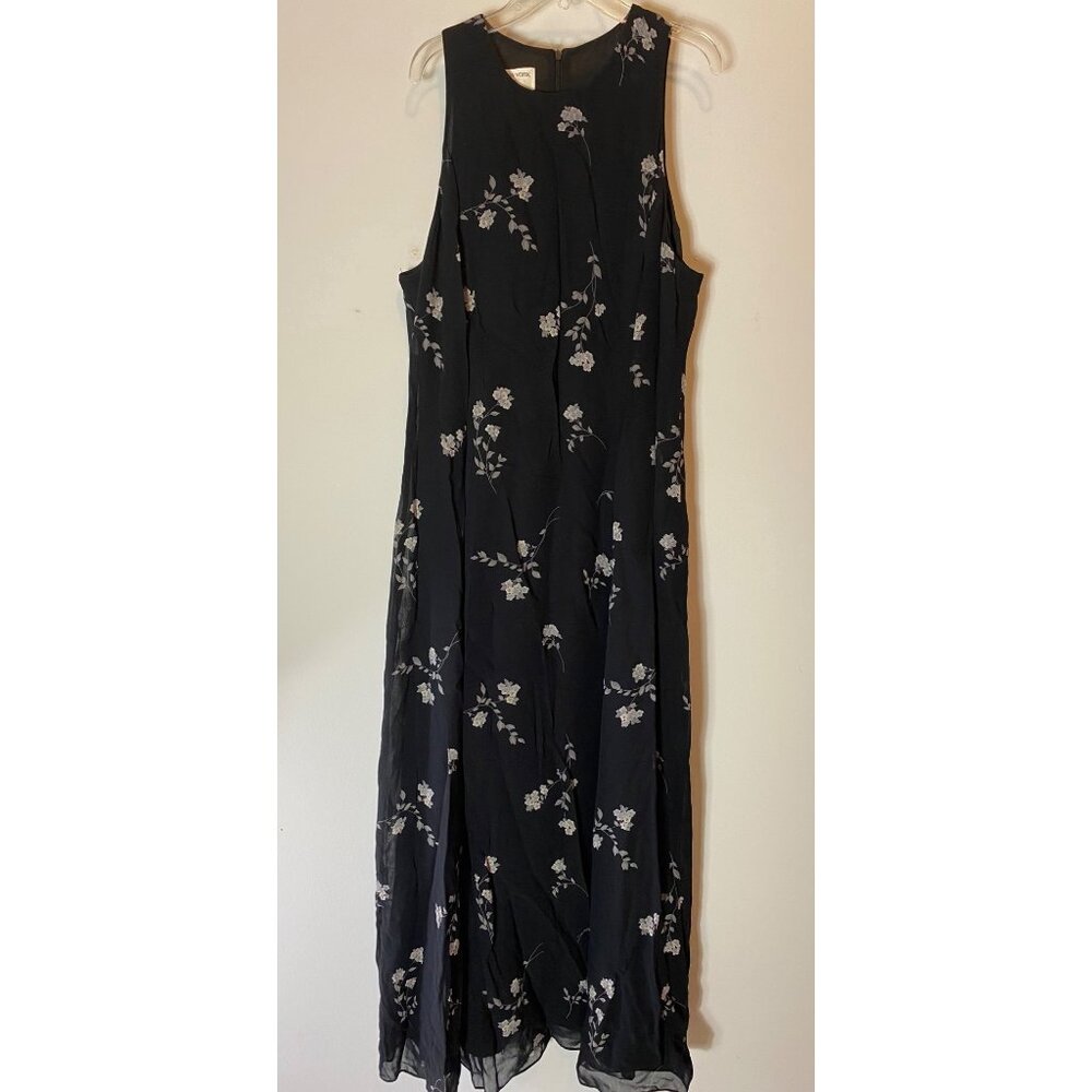 Jones New York Black Floral Sleeveless Midi Dress Size 16